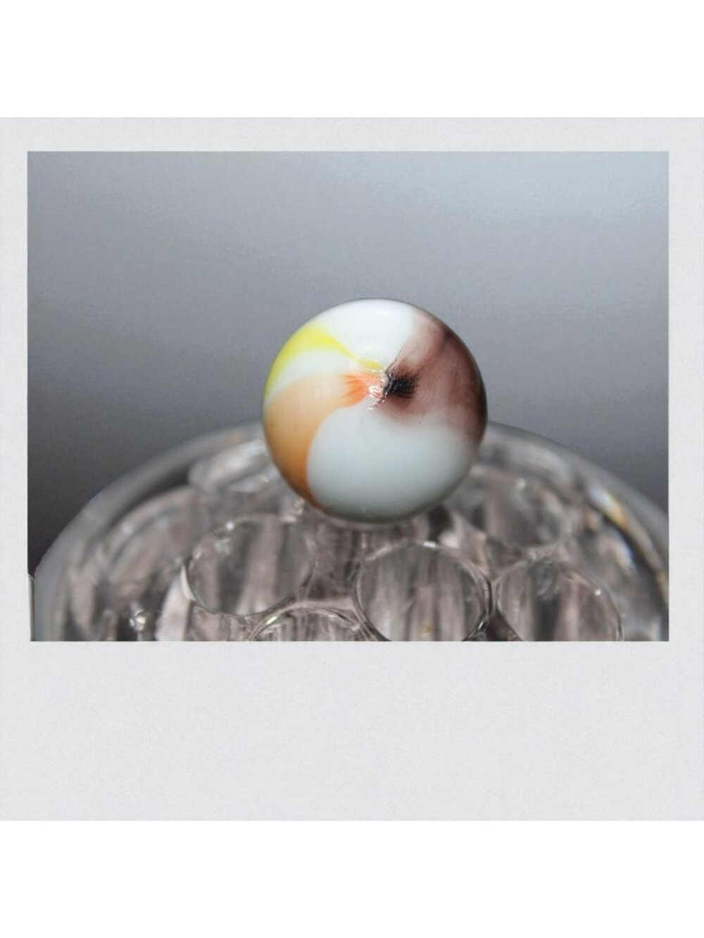 Vintage Akro Agate Tri Color Patch Marble Brown Yellow Orange 25mm Shooter
